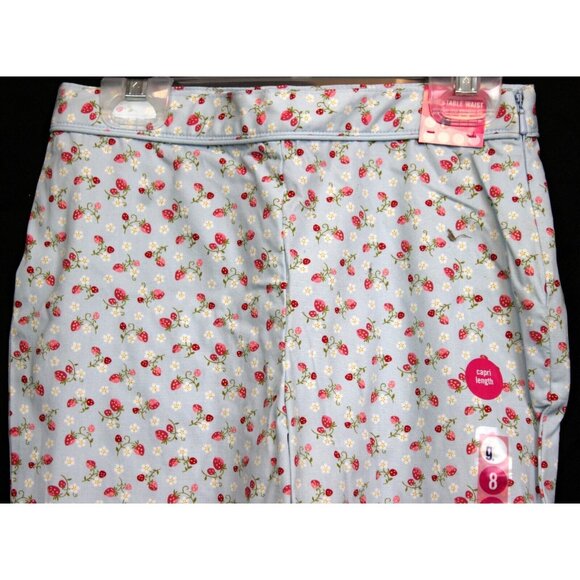 NEW 2004 Gymboree Strawberry Patch Blue Print Pants Adjustable Waist Flare sz 8 - Picture 2 of 9